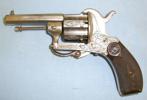 Lepage (Liège) Pinfire 7mm Obsolete Calibre 6 Shot Double Action Revolver With Ornate Tooled De 7mm Revolver