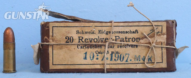 Swiss Service Pack Of 20, 7.5 x 23R Pistol Rounds. Swiss Service Pack Of 20, 7.5 x 23R Pistol Rounds.  Antique & Militaria in 