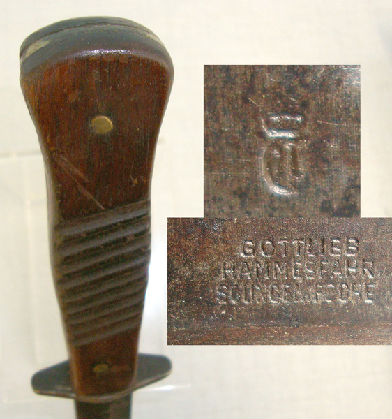WW1 Era Imperial German Fighting / Trench Knife By Gottleib Hammesfahr Solingen Foche & Scabbard With Integral Belt Loop Knive