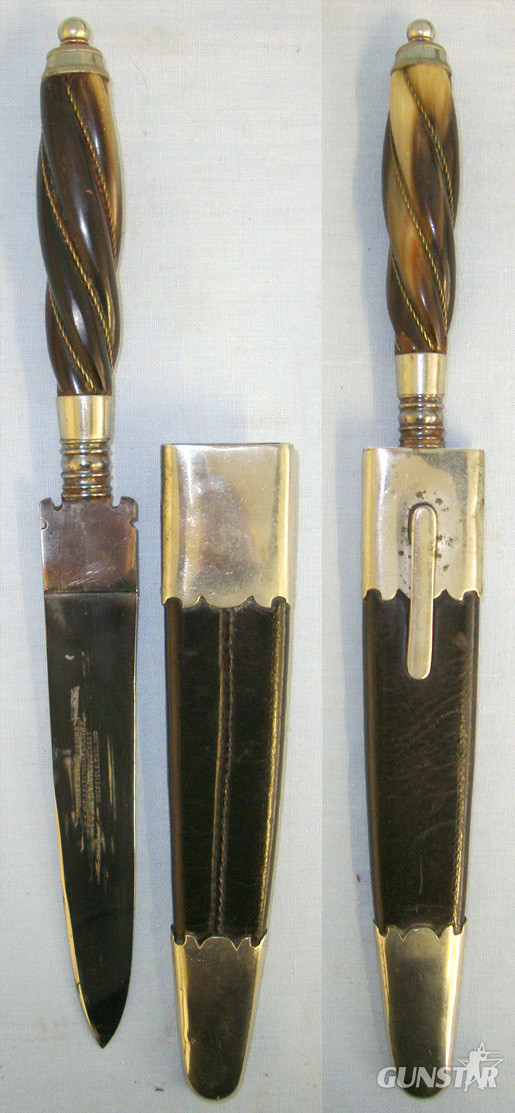  QUALITY**Victorian JOSEPH RODGERS & SONS, CUTLERS TO THEIR MAJESTIES, NO. 6 NORFOLK STREET, SHEFFIELD Dirk With Spirally Carved Polished Horn Hilt Bound With Plaited Copper Alloy Wire & Scabbard**FROM THE DAVID HAYDEN-WRIGHT COLLECTION** Sn 20813 Dagger