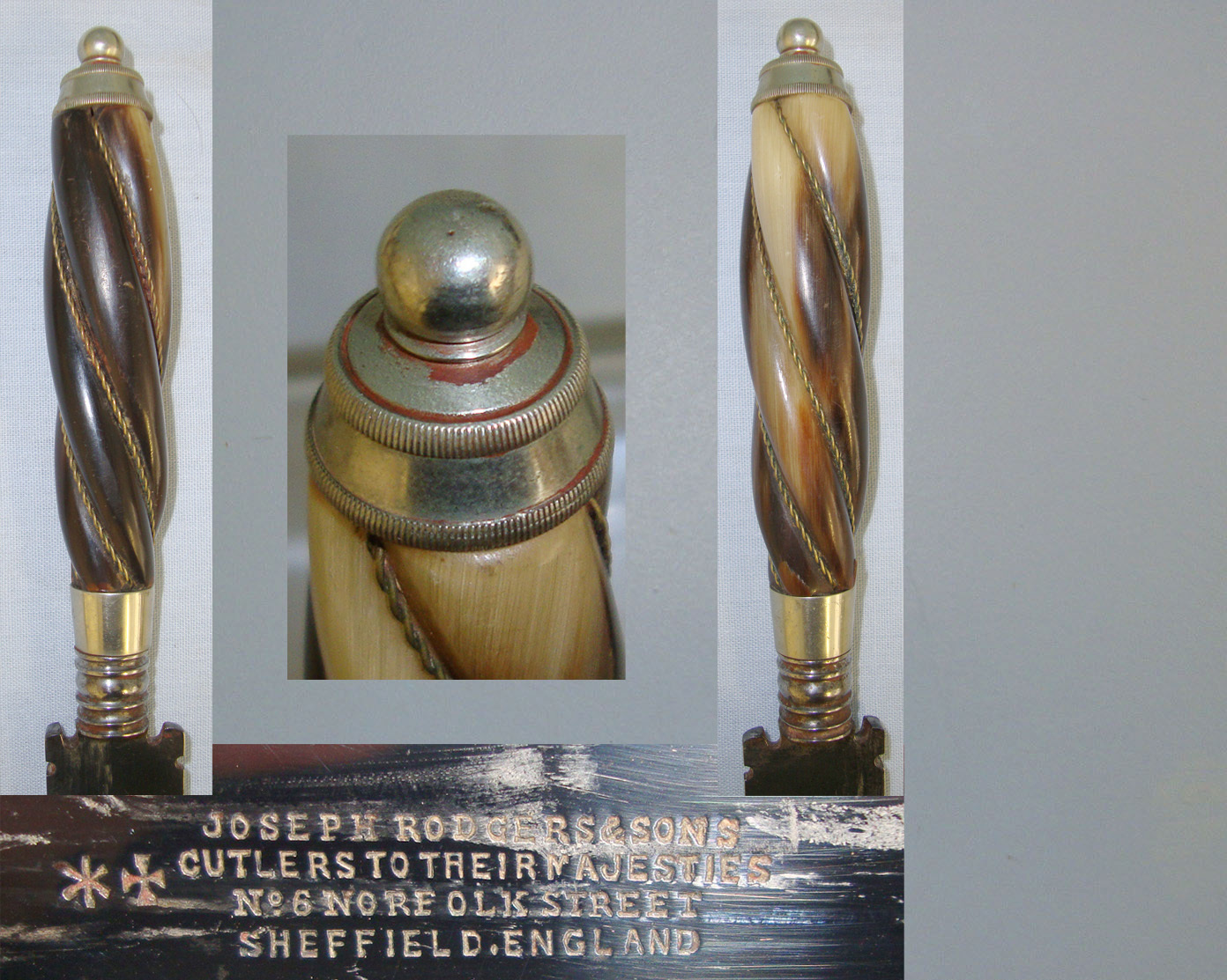QUALITY**Victorian JOSEPH RODGERS & SONS, CUTLERS TO THEIR MAJESTIES, NO. 6 NORFOLK STREET, SHEFFIELD Dirk With Spirally Carved Polished Horn Hilt Bound With Plaited Copper Alloy Wire & Scabbard**FROM THE DAVID HAYDEN-WRIGHT COLLECTION** Sn 20813 Dagger