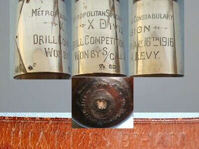 RARE**MINT**WW1 1916, Metropolitan Police (London) Special Constable\'s Drill Competition Award Prize Lignum Vitae Tropical Hardwood Truncheon By Hiatts Birmingham With Sterling Silver Hall Marked Presentation Plate To SC L.A. Levy X Division. Sn 21607  Antique & Militaria