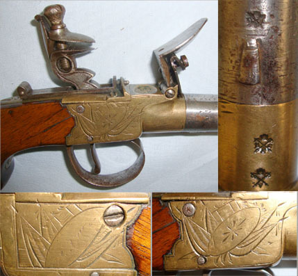  John Law Wolverhampton 44 Bore Brass Flintlock Pocket Pistol With Birmingham Black Powder Proofs, Steel  Muzzleloader