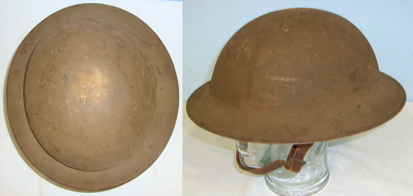  WW1 1918 U.S Army Model 1917 Trench Combat Helmet (British Brodie) By F.MHS Co With Oil Cloth Sweat Band & Correct Riveted Chin Strap Bales Fitted With Original Leather Chin Strap. HE 345  Clothing