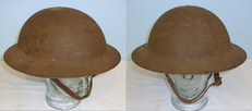 WW1 1918 U.S Army Model 1917 Trench Combat Helmet (British Brodie) By F.MHS Co With Oil Cloth Sweat Band & Correct Riveted Chin Strap Bales Fitted With Original Leather Chin Strap. HE 345  Clothing