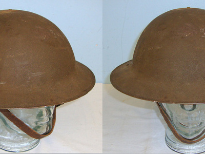 WW1 1918 U.S Army Model 1917 Trench Combat Helmet (British Brodie) By F.MHS Co With Oil Cloth Sweat Band & Correct Riveted Chin Strap Bales Fitted With Original Leather Chin Strap. HE 345  Clothing