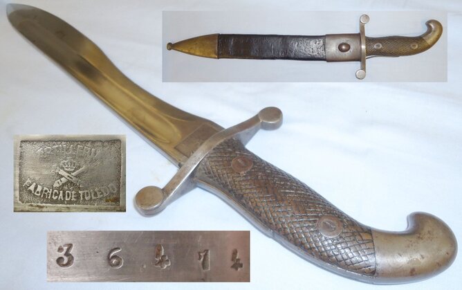 Scarce* Spanish M1907 Artillery Bolo Knife and Scabbard by Toledo Arms Factory. ED 2384. Knive