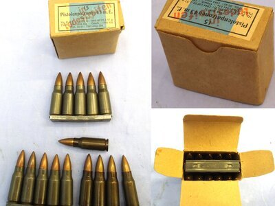INERT DEACTIVATED. RARE, Unfired WW2 Original 1944 Dated German 15 Round Service Pack Of 7.92x33 Ball Ammunition in Stripper Clips for the MP44 Assault Rifle. O 2329 INERT DEACTIVATED. RARE, Unfired WW2 Original 1944 Dated German 15 Round Service Pack Of 7.92x33 Ball Ammunition in Stripper Clips for the MP44 Assault Rifle. O 2329 Various Other Ammunition
