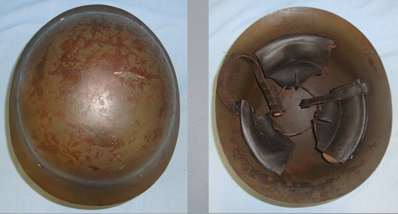WW2 Era Japanese Army Civil Defence / Home Guard Steel Combat Helmet With Padded Liner & Leather Chinstrap. Sn 21589  Antique & Militaria