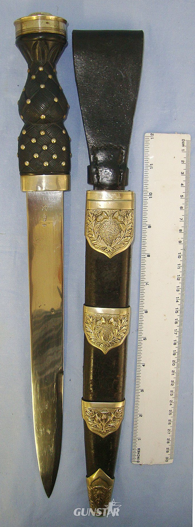 LARGE**Inter War 1937 Wilkinson Sword Pall Mall (London) British WD Scottish Highland Regiments Other Ranks German Silver Mounted Dirk With King’s Crown Pommel Cap & WD Scabbard With Leather Belt Hanger. Sn 23484:111 Knive in 
