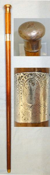 C1858 Victorian Irish Officer’s Prince Of Wales Leinster 100 Regiment Of Foot Mallaca Sword Stick With Regiment Badge Engraved Ferrule & Ball Top Handle Sword
