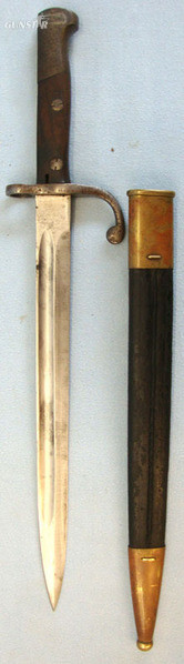 Brazilian 1908 Pattern Bayonet & Brass Mounted Leather Scabbard Bayonet in 