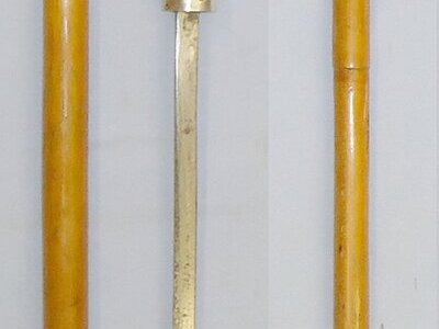 C1817 English Gentleman’s Mallaca Sword Stick with Knurled Handle & Silver Band by Silversmith Joseph Hicks. ED 827. Sword