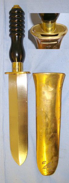  C1960’s Siebe Gorman Type Diver\\\'s Knife As Used By British Royal Navy Divers With Brass Scabbard Slotted For Belt Loop Knive