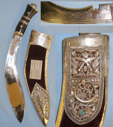  Ornate Presentation Kukri To Sher Bahadur Thapa Victoria Cross 9th Gurkha Rifles Other Blade