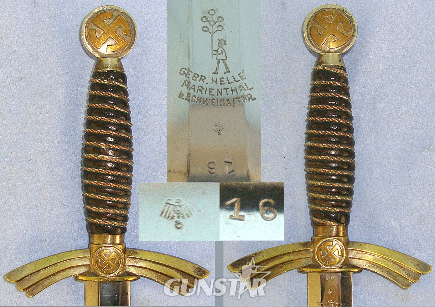 RARE**ORIGINAL**1st Pattern WW2 Nazi German Luftwaffe Officer's Dagger With Heavy Nickel Plated Fittings By Gebr Heller Marienthal With Luftwaffe Inspection Mark, Number ‘16’ & Scabbard With Hanging Chains And Clasp. Sn 23183 Dagger in 