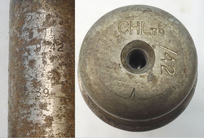 DEACTIVATED INERT. Unfired Original WW2, 1942 Dated British 2 Inch Practice (High Explosive) Mortar. - O 1992 DEACTIVATED INERT. Unfired Original WW2, 1942 Dated British 2 Inch Practice (High Explosive) Mortar. - O 1992  Other Ammunition