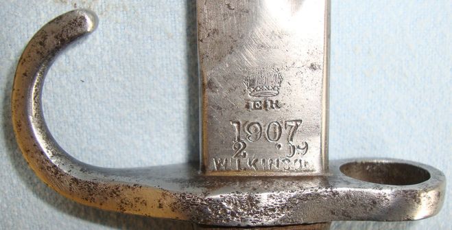  Wilkinson Early 1st Pattern, 1909 Dated Hook Quillon '07' Sword Bayonet By Wilki Bayonet
