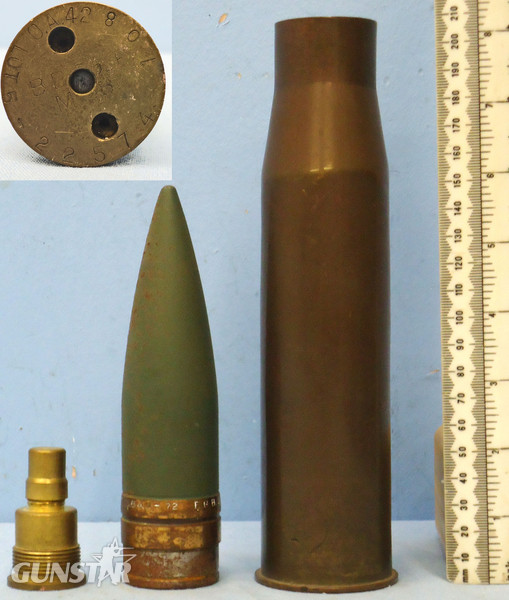  INERT DEACTIVATED. WW2 1942 Dated, Unfired American 37mm M16 (37 x 222R), HE (High Explosive) Base Fused Tank/ Anti-Tank Gun Round. - 19530:14 INERT DEACTIVATED. WW2 1942 Dated, Unfired American 37mm M16 (37 x 222R), HE (High Explosive) Base Fused Tank/ Anti-Tank Gun Round. - 19530:14  Other Ammunition