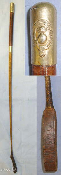 WW1 Era British Officers Brown Leather Covered Swagger / Riding Crop With Brass Mounts Embossed With Honourable Artillery Company (HAC) Regimental Badge & Crest  Antique & Militaria in 