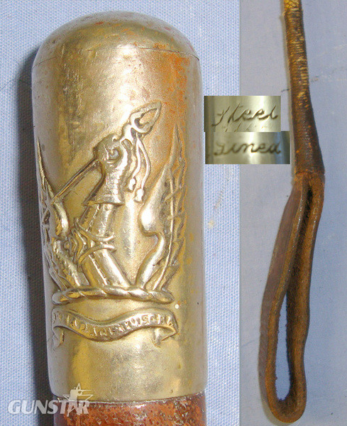 WW1 Era British Officers Brown Leather Covered Swagger / Riding Crop With Brass Mounts Embossed With Honourable Artillery Company (HAC) Regimental Badge & Crest  Antique & Militaria