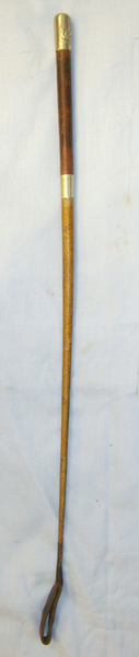  WW1 Era British Officers Brown Leather Covered Swagger / Riding Crop With Brass Mounts Embossed With Honourable Artillery Company (HAC) Regimental Badge & Crest  Antique & Militaria
