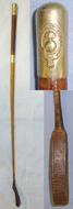 WW1 Era British Officers Brown Leather Covered Swagger / Riding Crop With Brass Mounts Embossed With Honourable Artillery Company (HAC) Regimental Badge & Crest  Antique & Militaria