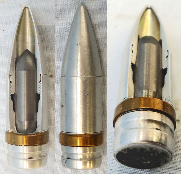  INERT DEACTIVATED. Unfired, British, British Marco Made Oerlikon 20mm KAA/5TG (20x128) APCR (Armour Piercing Composite Rigid) ¾ Sectioned Cannon Round. - O 1993 INERT DEACTIVATED. Unfired, British, British Marco Made Oerlikon 20mm KAA/5TG (20x128) APCR (Armour Piercing Composite Rigid) ¾ Sectioned Cannon Round. - O 1993  Other Ammunition