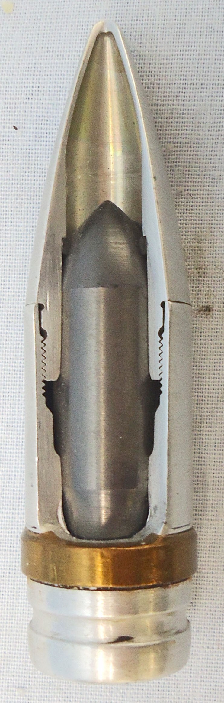INERT DEACTIVATED. Unfired, British, British Marco Made Oerlikon 20mm KAA/5TG (20x128) APCR (Armour Piercing Composite Rigid) ¾ Sectioned Cannon Round. - O 1993 INERT DEACTIVATED. Unfired, British, British Marco Made Oerlikon 20mm KAA/5TG (20x128) APCR (Armour Piercing Composite Rigid) ¾ Sectioned Cannon Round. - O 1993  Other Ammunition 