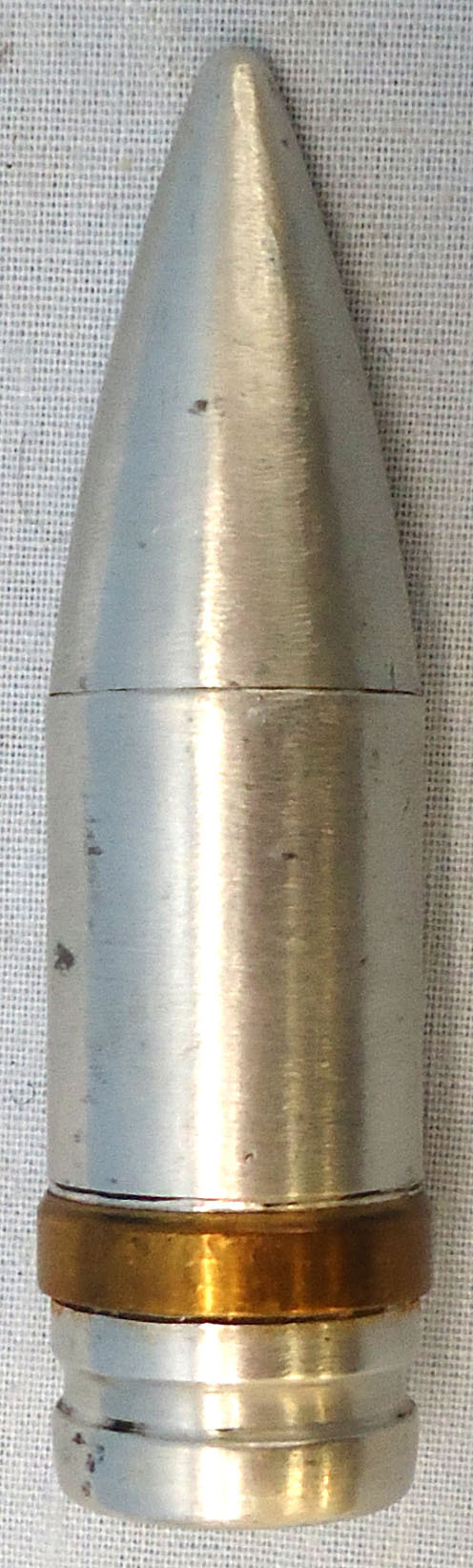 {CATEGORY} - INERT DEACTIVATED. Unfired, British, British Marco Made Oerlikon 20mm KAA/5TG (20x128) APCR (Armour Piercing Composite Rigid) ¾ Sectioned Cannon Round. - O 1993 INERT DEACTIVATED. Unfired, British, British Marco Made Oerlikon 20mm KAA/5TG (20x128) APCR (Armour Piercing Composite Rigid) ¾ Sectioned Cannon Round. - O 1993  Other Ammunition in 
