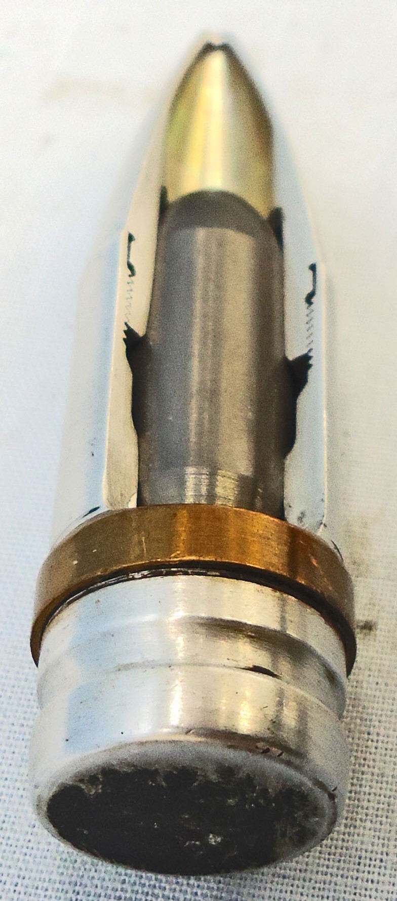 {CATEGORY} - INERT DEACTIVATED. Unfired, British, British Marco Made Oerlikon 20mm KAA/5TG (20x128) APCR (Armour Piercing Composite Rigid) ¾ Sectioned Cannon Round. - O 1993 INERT DEACTIVATED. Unfired, British, British Marco Made Oerlikon 20mm KAA/5TG (20x128) APCR (Armour Piercing Composite Rigid) ¾ Sectioned Cannon Round. - O 1993  Other Ammunition