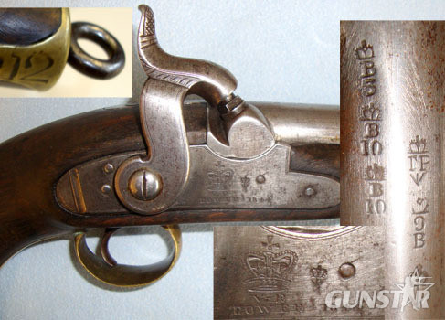  Tower Short Sea Service Customs/ Revenue .550 Bore Percussion Pistol Weapon Number 12  .55 Boys Muzzleloader