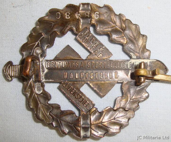  An Original Type 2 ‘S.A Sports Badge’ Dating from 1935-1939. 18623:6. An Original Type 2 ‘S.A Sports Badge’ Dating from 1935-1939. 18623:6. Antique & Militaria