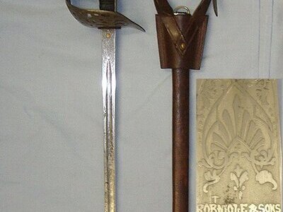 Victorian & WW1 Era British Robert Mole & Sons Birmingham 1895 / 97 Pattern Infantry Officer's Sword With Etched Blade, Leather Covered Scabbard, Frog & WW1 Era Sam Browne Equipment Belt Rig With Cross Belts. Sn 22832 Sword