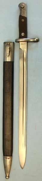 Spanish M1893 Sword Bayonet & Steel Mounted Leather Scabbard. Bayonet