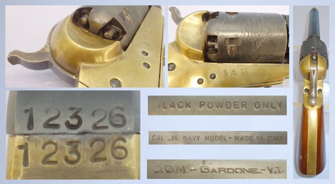 Gardone Val Trompia (aka Gardone VT) MATCHING NUMBERS**Italian Made (Gardone V-T) .36 Naval Calibre, 6 Shot Single Action Percussion Revolver with Cylinder Scene & 5” Octagonal Barrel. **UK 2000 DEACTIVATION CERTIFICATED** 21978:4.  .36 Cal Muzzleloader Revolver