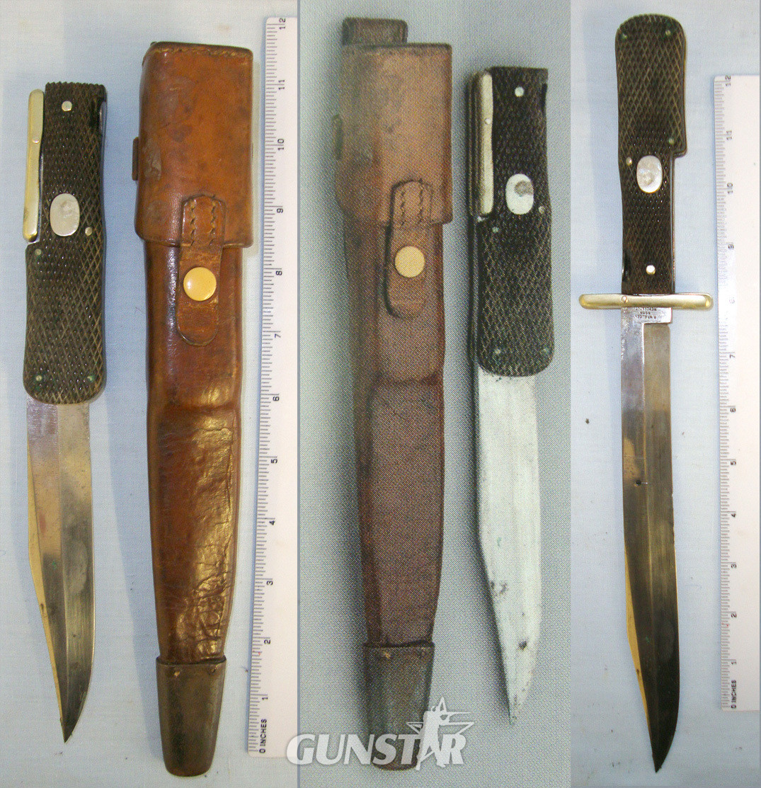 1880-1890 Boer War Era British Officer’s Private Purchase Robert McQueen & Son Newcastle Folding Bowie Knife With Leather Scabbard. **FROM THE DAVID HAYDEN-WRIGHT COLLECTION** Sn 20812 Knive in 