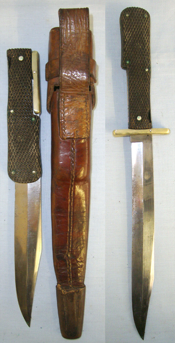  1880-1890 Boer War Era British Officer’s Private Purchase Robert McQueen & Son Newcastle Folding Bowie Knife With Leather Scabbard. **FROM THE DAVID HAYDEN-WRIGHT COLLECTION** Sn 20812 Knive
