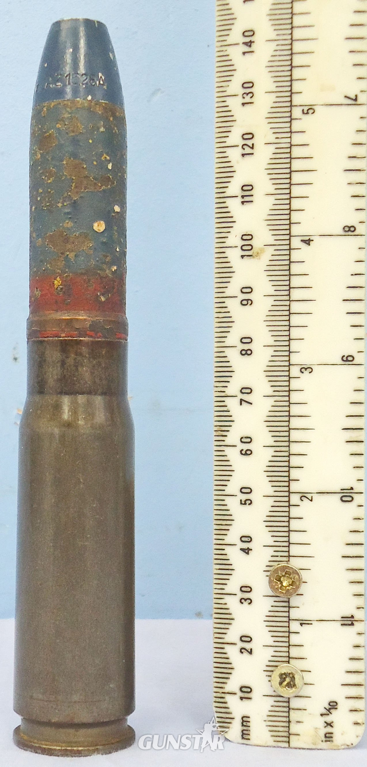 INERT DEACTIVATED. German WW2, 1944 Dated, 20 mm MK151/20 (20x82) Phosphorous Incendiary Trace Cannon Round. Sn - 22995 INERT DEACTIVATED. German WW2, 1944 Dated, 20 mm MK151/20 (20x82) Phosphorous Incendiary Trace Cannon Round. Sn - 22995 Various Other Ammunition in 