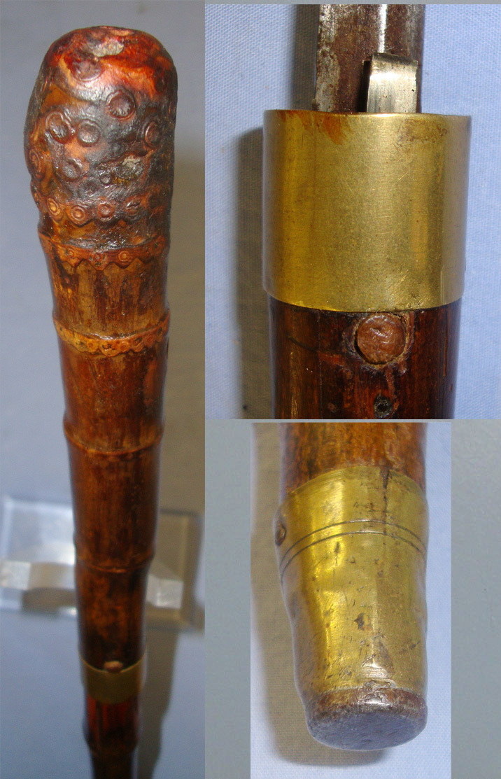 Victorian / Edwardian Era Bamboo Dagger Sword Stick With Flat Diamond Form Blade & Root Ball Handle. Sn 21165 Sword