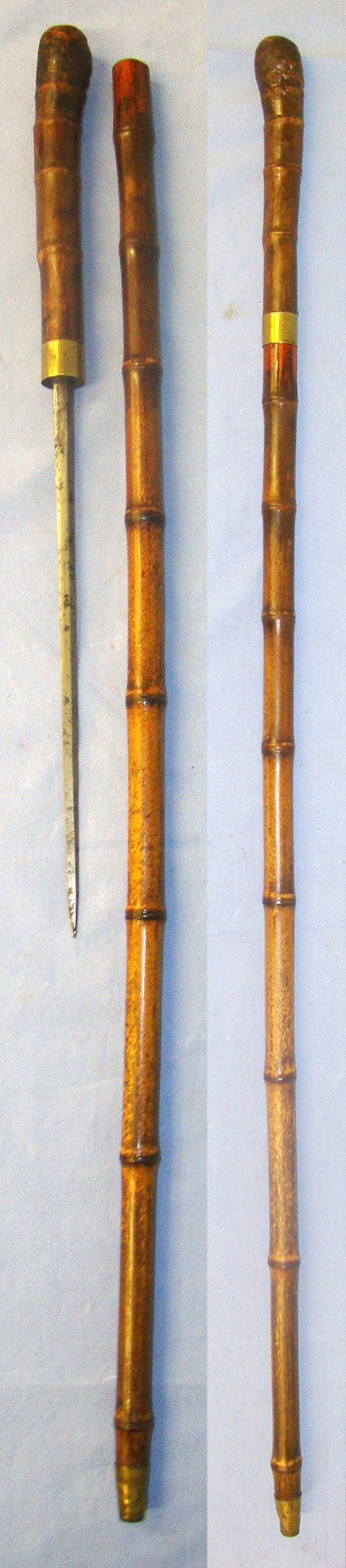  Victorian / Edwardian Era Bamboo Dagger Sword Stick With Flat Diamond Form Blade & Root Ball Handle. Sn 21165 Sword