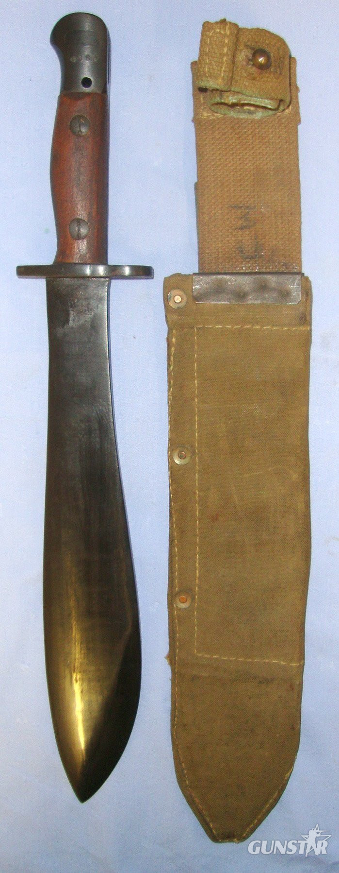 EXTREMELY RARE ONE OF ONLY 3,412**Original WW2 Australian WD Paratrooper’s Mark 1 Machete Bayonet For No.1 Rifles With ‘Slaz 43’ (Slazenger 1943 Grips) & 1944 Dated Scabbard By RML Ltd. Sn 22960 Bayonet in 