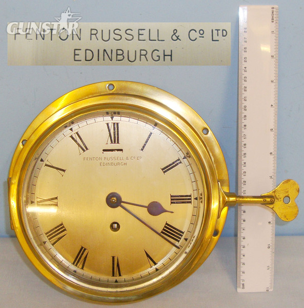 C1930’s- 1940’s Brass Cased Naval Bulkhead Ship’s Clock By Fenton Russell & Co Ltd, Edinburgh, Scotland with Quality German Movement, In Full Working Order Complete with Key. Sn 14157. C1930’s- 1940’s Brass Cased Naval Bulkhead Ship’s Clock By Fenton Russell & Co Ltd, Edinburgh, Scotland with Quality German Movement, In Full Working Order Complete with Key. Sn 14157. Other Accessory in 
