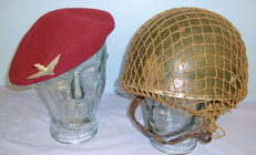 FOUND TOGETHER**WW2 1943 ‘Arnhem’ British All Steel 2nd Pattern Paratroopers Jump Helmet By BMB With Liner, Leather Chin Strap, Camo Net & WW2 British Parachute Regiment Red Beret With Kings Crown Para Wings Cap Badge. Sn 20951  Clothing
