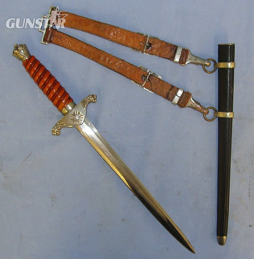  RARE**ORIGINAL**1920’s -1940’s WW2 Era Bulgarian Axis Forces Army Officer’s Dagger With Etched Blade ‘Duty & Honour’ Scabbard & Hangers. Sn 23188 Dagger