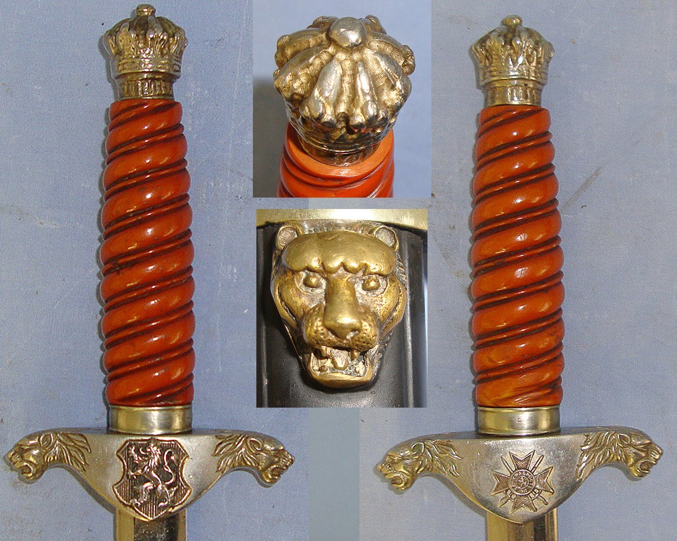 RARE**ORIGINAL**1920’s -1940’s WW2 Era Bulgarian Axis Forces Army Officer’s Dagger With Etched Blade ‘Duty & Honour’ Scabbard & Hangers. Sn 23188 Dagger