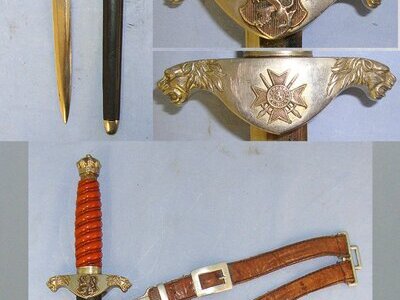 RARE**ORIGINAL**1920’s -1940’s WW2 Era Bulgarian Axis Forces Army Officer’s Dagger With Etched Blade ‘Duty & Honour’ Scabbard & Hangers. Sn 23188 Dagger