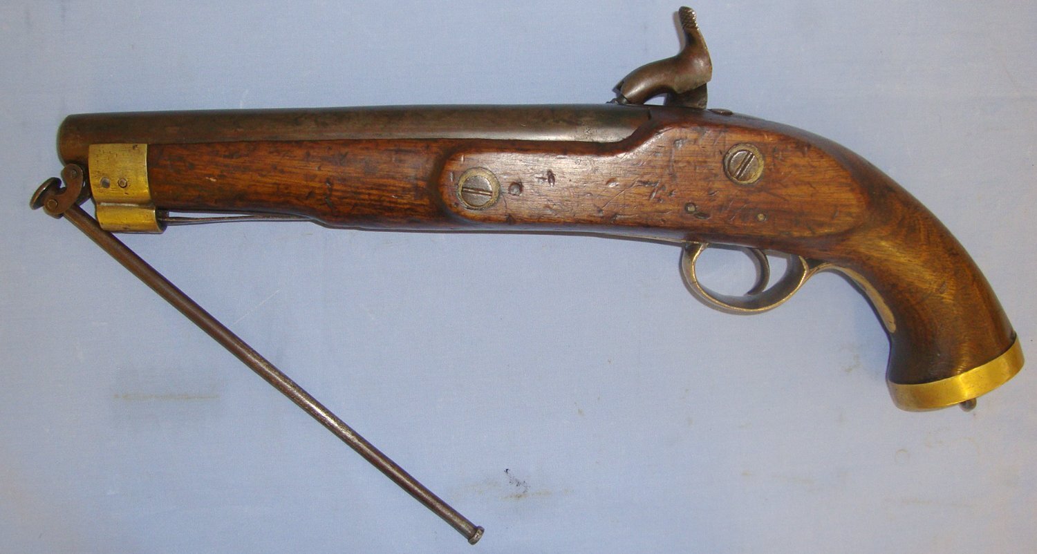  Victorian 1858 British WD Enfield Tower .650 Carbine Calibre Percussion Pistol With Regulation Brass Fittings, Military Lanyard Ring & Captive Ram Rod. Sn 21449:2 .65 Cal Muzzleloader Muzzleloader