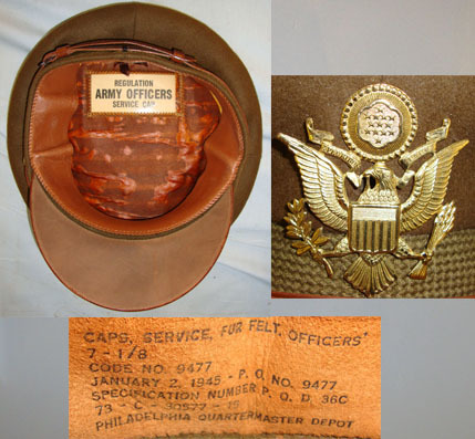  USAAF (United States Army Air Force) Officer\'s ‘Fur Felt’ Peaked Regulation Ser Officer's ‘Fur Felt’ Peaked Regulation Service Cap With Cap Badge With Philadelp Clothing