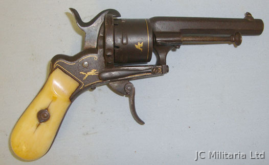 Lefaucheux 7mm Pin Fire Obsolete Calibre 6 Shot Double Action Revolver With Gold Game Dogs  7mm Revolver in 